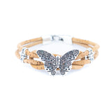 Butterfly Cork Bracelet – Handmade 3mm Portuguese Natural Cork Wire with Vintage Alloy Butterfly