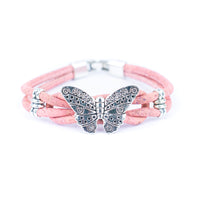Butterfly Cork Bracelet – Handmade 3mm Portuguese Natural Cork Wire with Vintage Alloy Butterfly