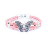 Butterfly Cork Bracelet – Handmade 3mm Portuguese Natural Cork Wire with Vintage Alloy Butterfly