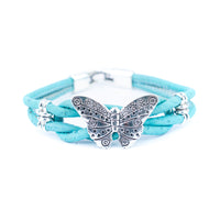 Butterfly Cork Bracelet – Handmade 3mm Portuguese Natural Cork Wire with Vintage Alloy Butterfly