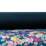 Dark Blue Floral Cork Fabric – Eco Luxury Textile for Handmade Creations