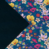 Dark Blue Floral Cork Fabric – Eco Luxury Textile for Handmade Creations