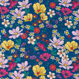 Dark Blue Floral Cork Fabric – Eco Luxury Textile for Handmade Creations