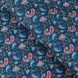 Dark Blue Paisley Cork Fabric – Sustainable Boho Material for Crafts & Design