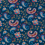 Dark Blue Paisley Cork Fabric – Sustainable Boho Material for Crafts & Design