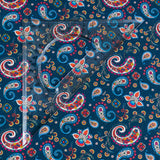 Dark Blue Paisley Cork Fabric – Sustainable Boho Material for Crafts & Design