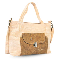 Natural Cork Handbag – Vegan Two-Tone Shoulder Bag with Front Pocket