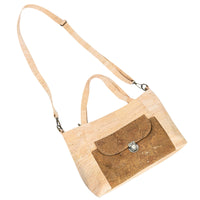 Natural Cork Handbag – Vegan Two-Tone Shoulder Bag with Front Pocket