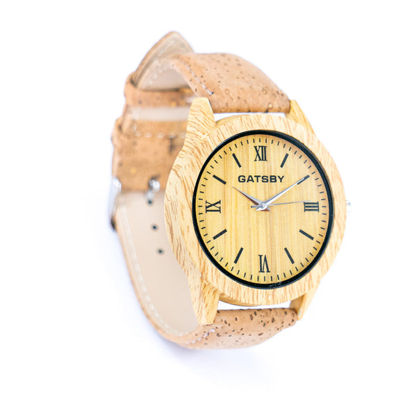 Classic unisex cork watch with Roman numerals and eco-friendly strap.
