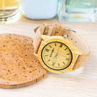 Corkadia Unisex Roman Numeral Cork Watch - Wood Grain Dial