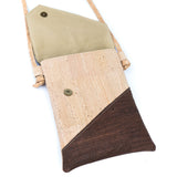 Cork Crossbody Bag with Geometric Color Block - Vegan Leather Shoulder Purse