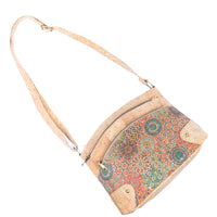 Floral Cork Crossbody Bag: Triple Zipper Design