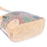 Floral Cork Crossbody Bag: Triple Zipper Design