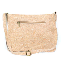 Back view of cork bag showing zipper closure