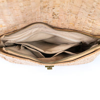 Women's Cork Shoulder Bag with Chain Accent & Button Closure