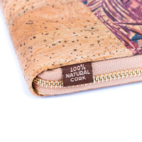 Flowers Patterns Natural Cork Zipper Wallet