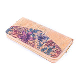 Flowers Patterns Natural Cork Zipper Wallet