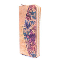 Flowers Patterns Natural Cork Zipper Wallet