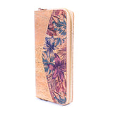 Flowers Patterns Natural Cork Zipper Wallet