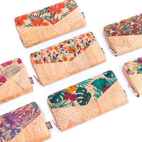 Flowers Patterns Natural Cork Zipper Wallet