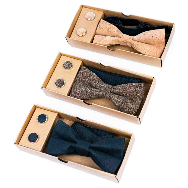 Cork Bow Tie and Cufflink Set