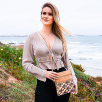 Sustainable Statement Piece: Floral Double-Zip Cork Crossbody