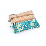 Triple-Zip Cork Mini Coin Pouch