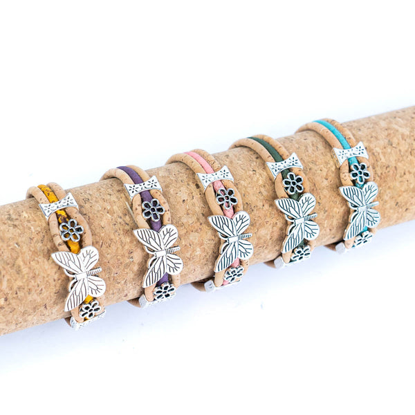 Colorful cork wire and alloy butterfly bracelet BR-291-MIX-5