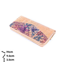 Flowers Patterns Natural Cork Zipper Wallet