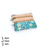 Triple-Zip Cork Mini Coin Pouch
