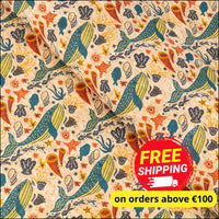 Illustrated Whale & Coral Cork Fabric COF-634 cork fabric
