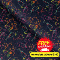 Natural Cork Fabric with Bar Drinks Cocktails Summer Nights Dark Pattern COF-799 1/2M (138*50 cm / 54*19 inches) cork