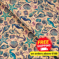 Vintage Seahorse & Shells Cork Fabric COF-637 cork fabric