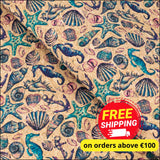 Vintage Seahorse & Shells Cork Fabric COF-637 cork fabric