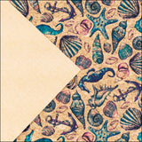 Vintage Seahorse & Shells Cork Fabric COF-637 cork fabric