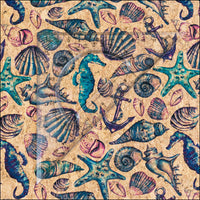 Vintage Seahorse & Shells Cork Fabric COF-637 cork fabric