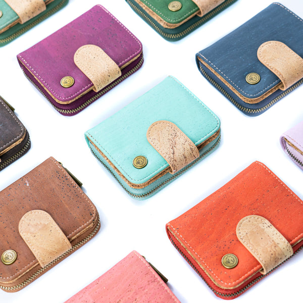 🌿 Stylish Solid-Color Cork Women's Short Wallet