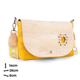 Cork Crossbody Bag with Interchangeable Charm – Natural & Yellow Vegan Shoulder Bagc