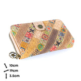 Patchwork-Stitched Printed Cork Long Wallet