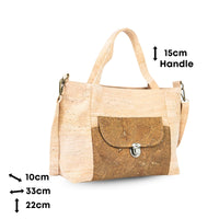 Natural Cork Handbag – Vegan Two-Tone Shoulder Bag with Front Pocket