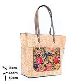 Natural Cork and Printed Cork Blend Tote Bag with PU Handles