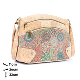 Floral Cork Crossbody Bag: Triple Zipper Design