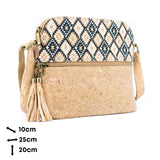 Natural Cork Tassel Crossbody Bag with Zip Pocket