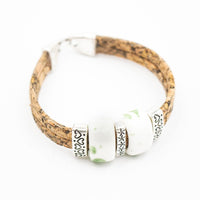 Natural cork bracelet with Ceramic beads handmade wood jewelry BRW-012 - CORKADIA