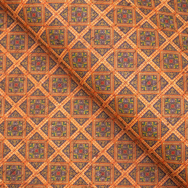 Orange square ceramic tile mosaic pattern cork  fabric COF-260 - CORKADIA