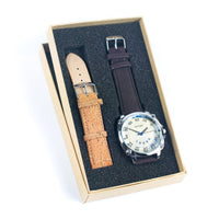 Men's cork leather watch - 2 straps in box