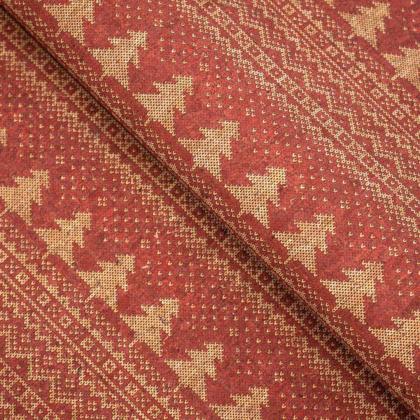 Natural cork Christmas Fabric Collection Red christmas fir tree pattern COF-329 - CORKADIA