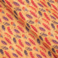 cork fabric red and brown feather pattern