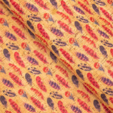 cork fabric red and brown feather pattern