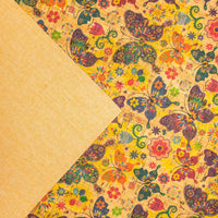 Colourful butterflies and flowers pattern Cork Fabric COF-255 - CORKADIA